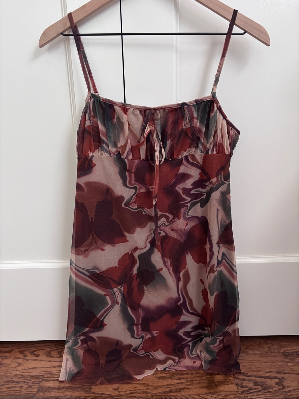 Cider Butterfly Sheer Camisole or Mini Dress in Burgundy and Olive